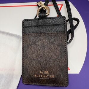 COACH SIGNATURE C BROWN/BLACK LANYARD ID CREDIT CARD HOLDER NWT RETIRED  F63274